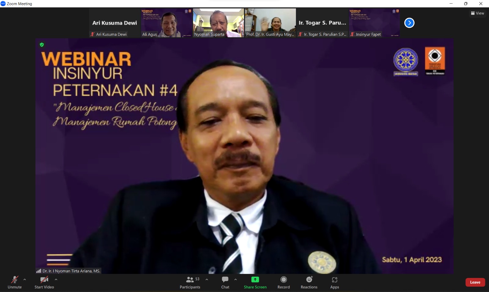 PERSATUAN INSINYUR INDONESIA BK TEKNIK PETERNAKAN DENGAN FAPET UNUD BERSAMA MENYELENGGARAKAN WEBINAR INSINYUR PETERNAKAN