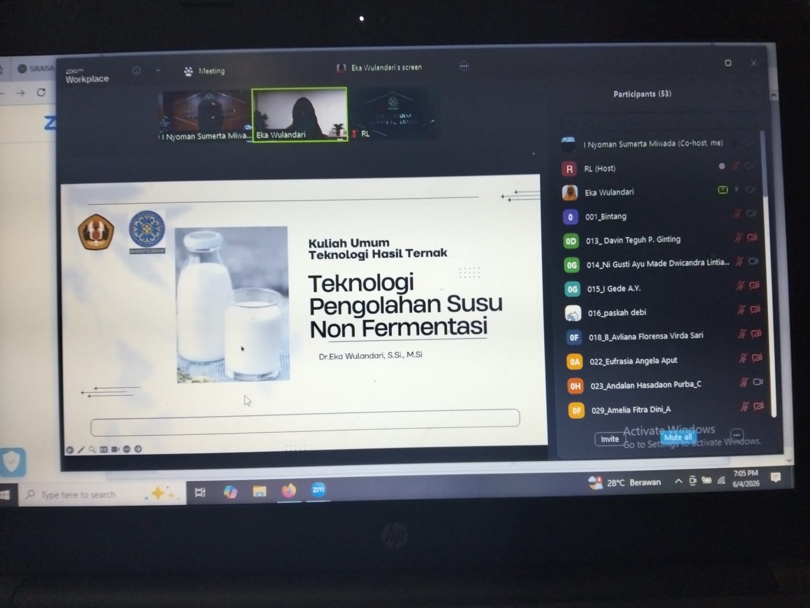 Fakultas Peternakan Universitas Udayana Gelar Kuliah Tamu Pengolahan Susu dengan Teknologi Fermentasi dan Nonfermentasi